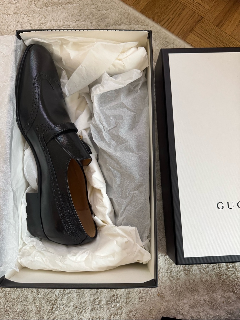 Gucci NEW in box black leather men’s shoe Size 12 - Picture 2 of 6